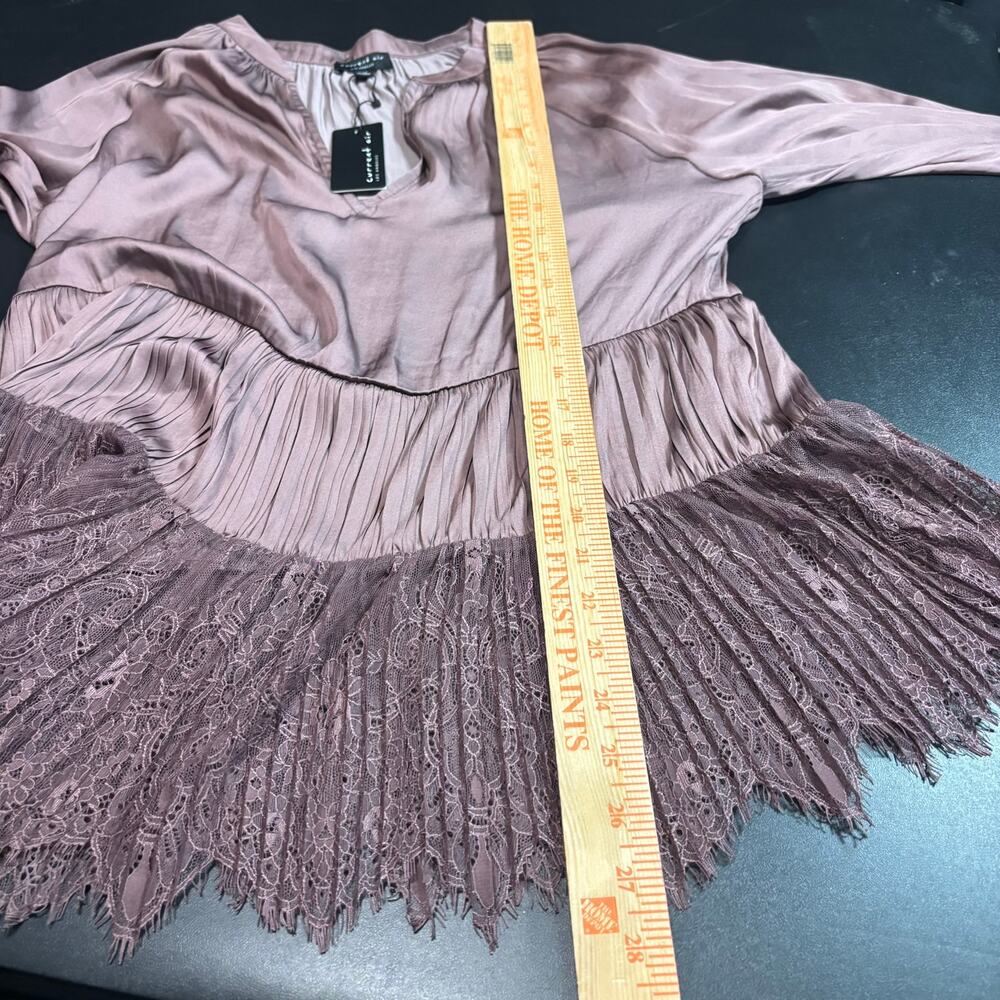 NWT Current Air Los Angeles M Blouse Mauve Pleated Lace Hem Boho Romantic - Picture 7 of 8